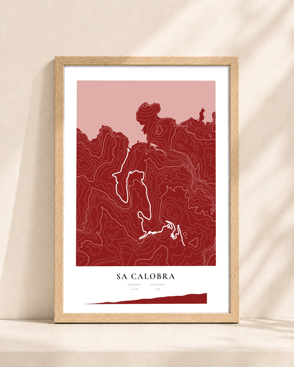 Sa Calobra 2D Contour Print – framed contour map print, natural wood frame