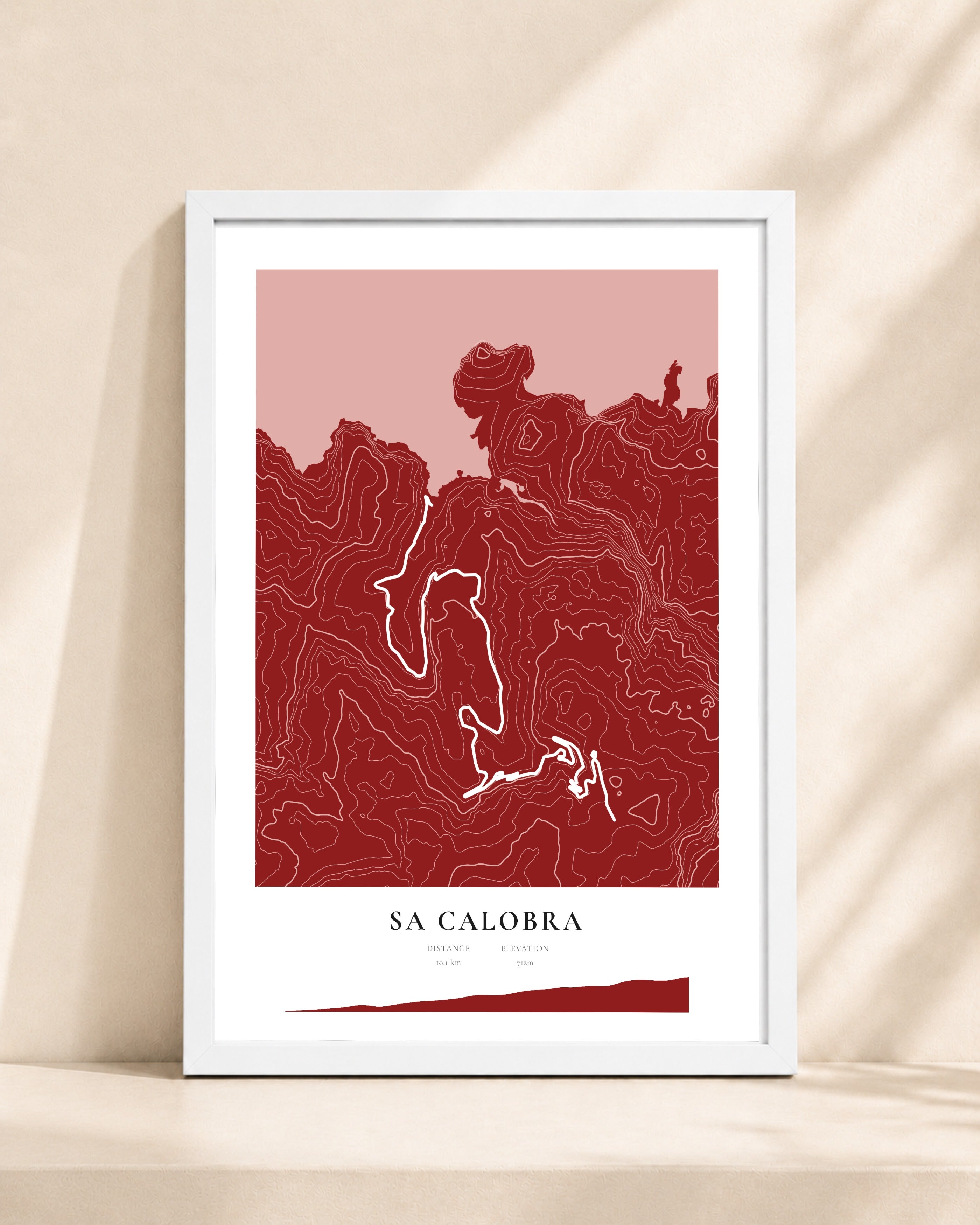 Sa Calobra 2D Contour Print – framed contour map print, white frame