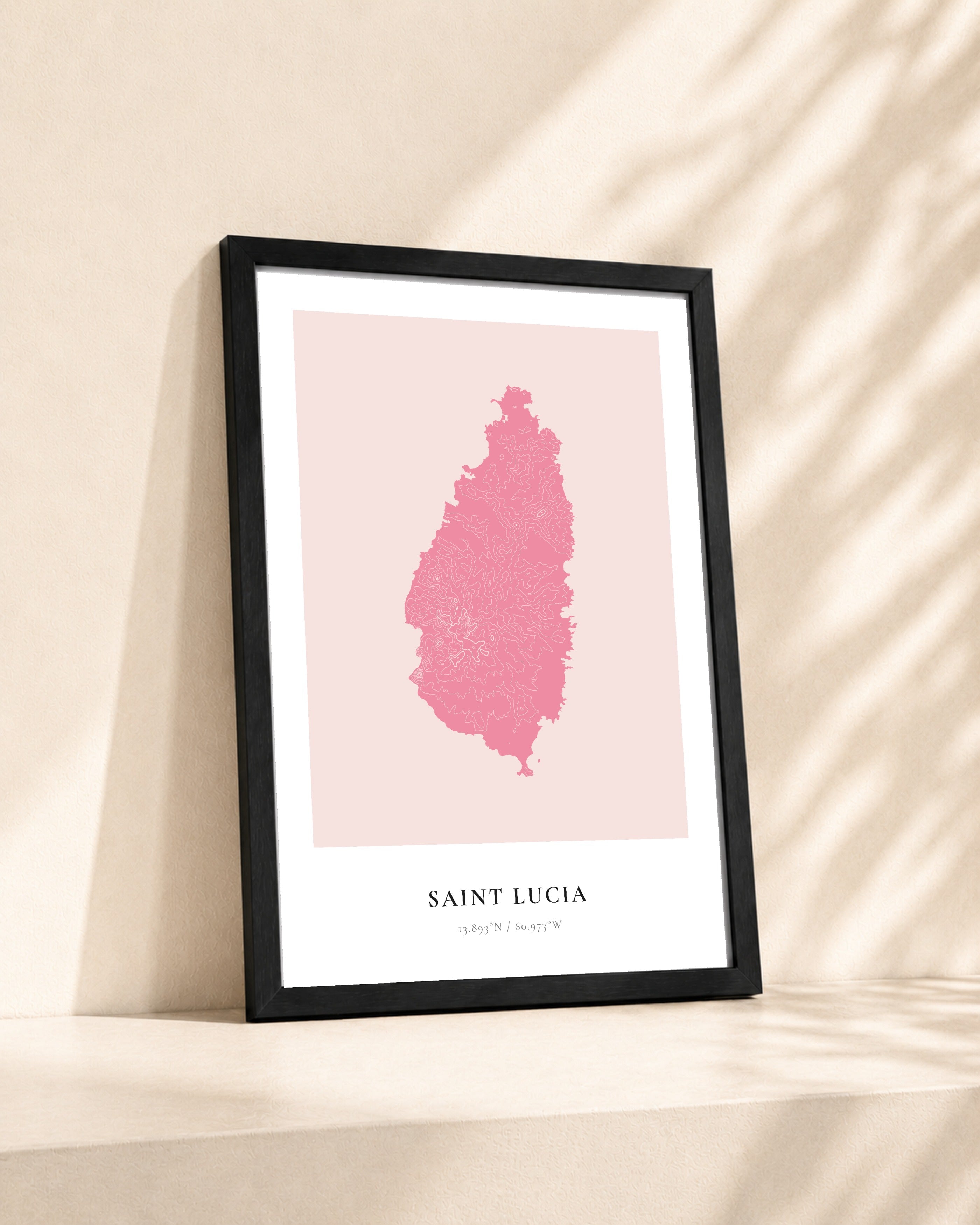 Saint Lucia 2D Contour Print – framed contour map print, lifestyle scene