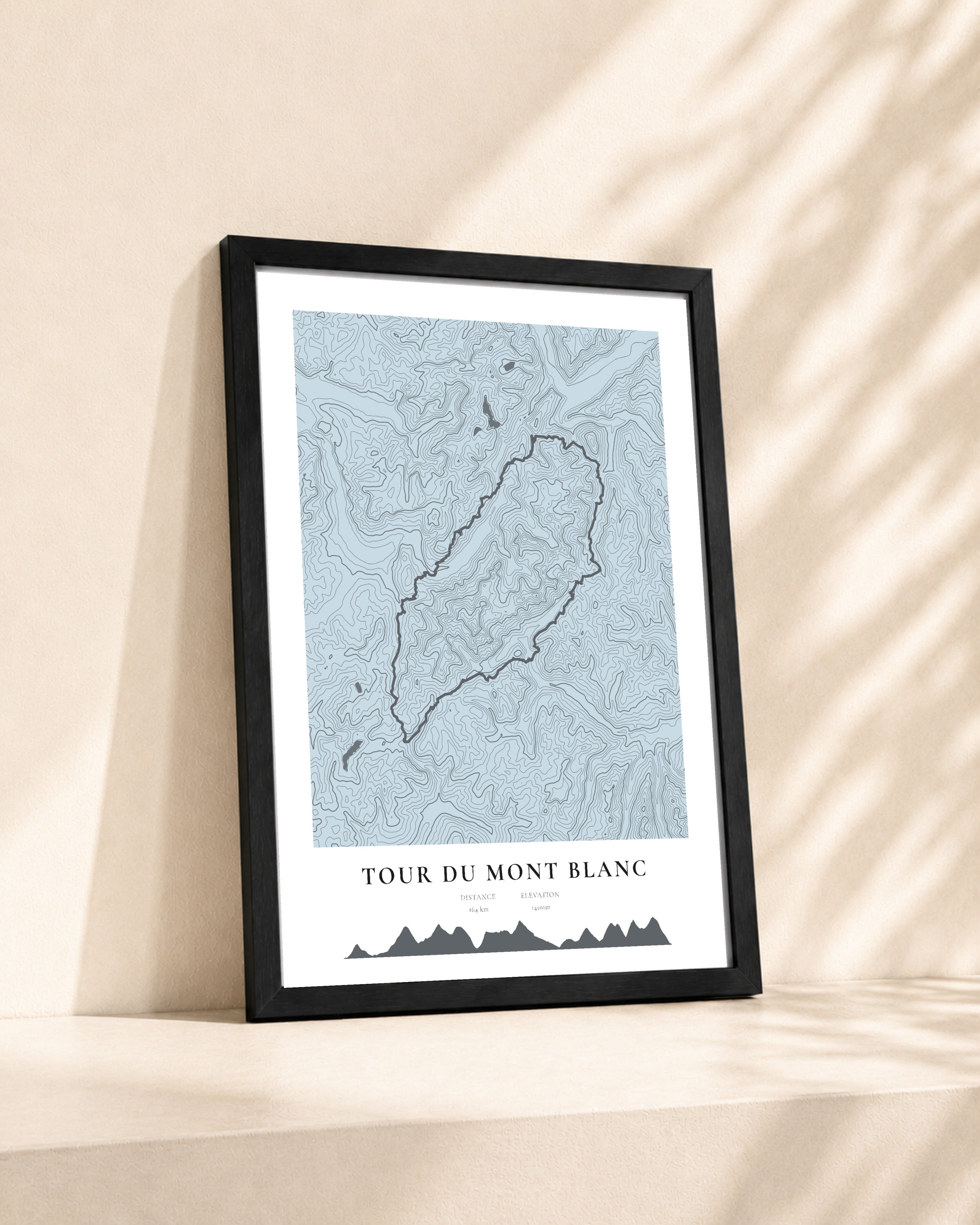 Tour du Mont Blanc 2D Contour Print – framed contour map print, lifestyle scene